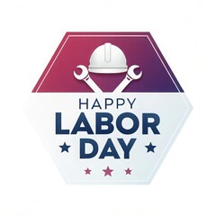 Happy labor day celebration with hard hat and tools emblem