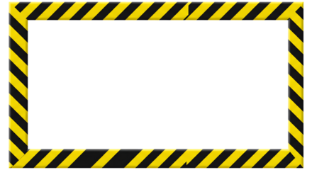 Yellow and black hazard warning stripe border frame isolated on transparent background
