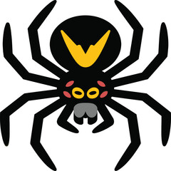 Stylized Black Spider Vector – Geometric Insect Illustration with Yellow V Mark