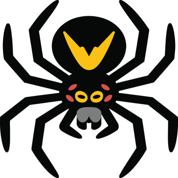 Stylized Black Spider Vector &ndash; Geometric Insect Illustration with Yellow V Mark