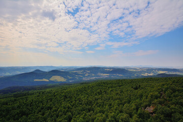 Distant Czech Forested Hills Under Light Clouds and Clear Daylight