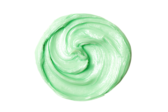 a green frosting swirled into a spiral shape