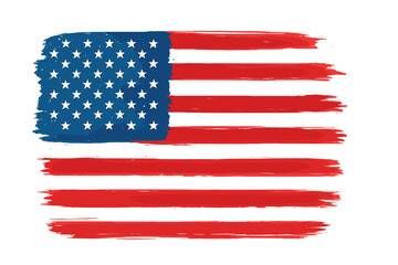 Brush painted American flag vector illustration. Grunge USA patriotic symbol. Artistic distressed design for 4th of July, Independence Day, Memorial Day celebration.