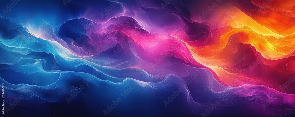 Poster vibrant abstract artwork with multicolored flowing shapes and glowing patterns
