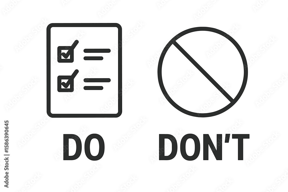 Aufkleber do's and don'ts line icon set. to do and not to do symbols for guidelines and rules list. check mark