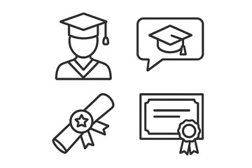 Graduation line icon set. Vector pictogram collection of a student, graduate, academic cap, diploma, and certificate. University and college achievement symbols for design.