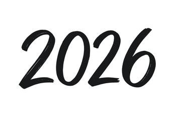 Hand drawn 2026 number for New Year. Brush painted calligraphy lettering. Happy New Year 2026 celebration design for poster, banner, calendar, card. Black script font vector.