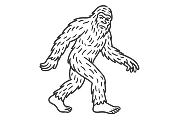 Fototapeta premium Bigfoot walking line art. Sasquatch mythical creature vector icon. Cryptozoology legend character silhouette. Hairy monster mascot for wilderness, mystery, and paranormal themes.