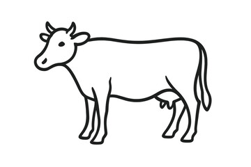 Simple Cow Outline Vector Illustration for Educational Materials, Graphic Design, Farm Animal Icon, Minimalist Livestock Clipart, Transparent Background, Black Line Art