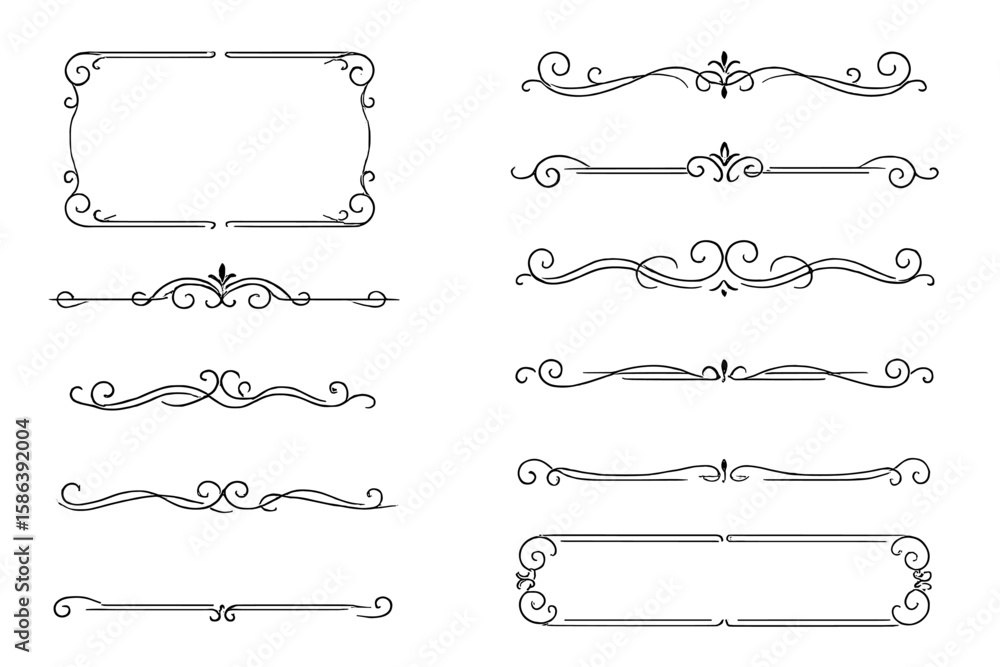 Fototapete set of vintage ornamental frames and text dividers. elegant calligraphic flourish and scroll border 