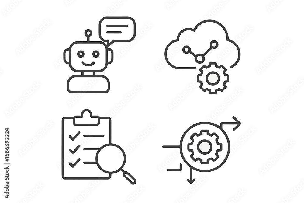 Aufkleber business automation icon set. chatbot, cloud computing, process optimization, digital intelligence. 