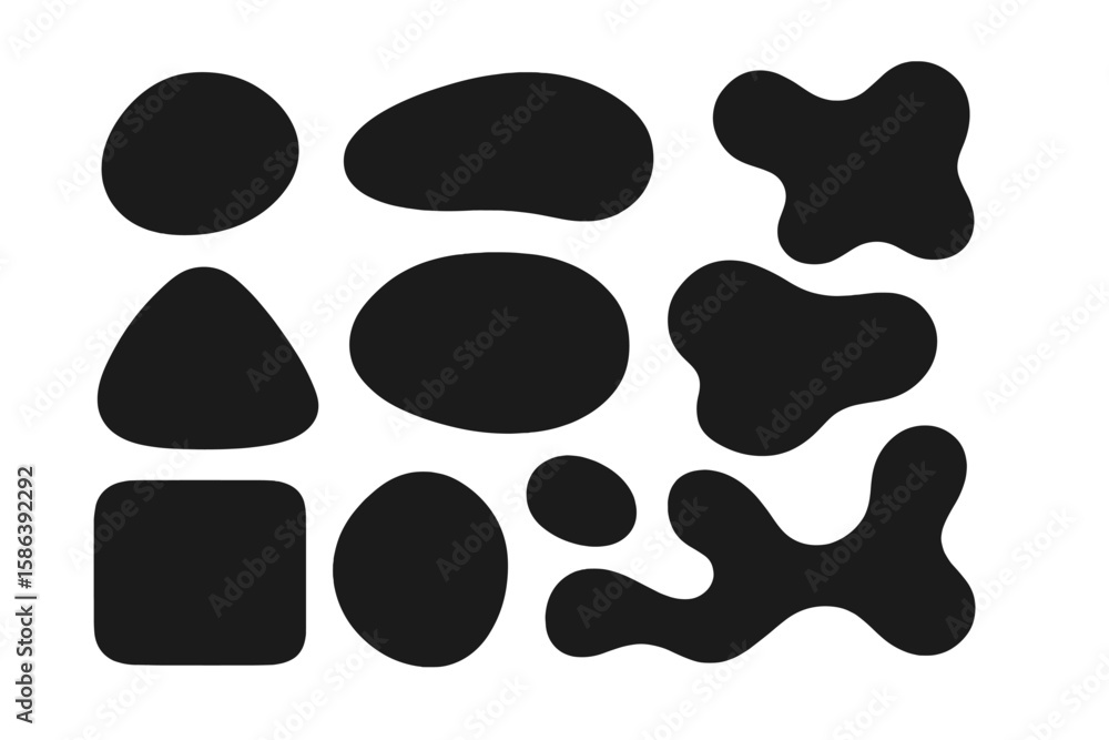 Aufkleber set of black abstract organic shapes. modern liquid blobs and geometric forms. vector graphic design