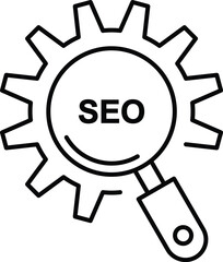 Flat Vector Icon of SEO Settings and Optimization Process Represented by Gear and Magnifying Glass