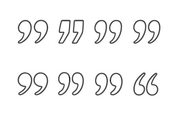 Quotation Marks Vector Set. Diverse Line Art Quotation Mark Symbols for Typography, Dialogue, Text, Speech, and Writing. Outline Style Punctuation Marks Collection for Editorial and Graphic Design