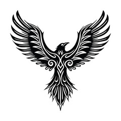 Obraz premium Stylized black phoenix with elaborate tribal wing design silhouette