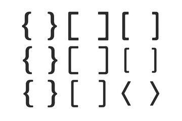 Essential Bracket Symbols Collection – Black Curly Braces, Square Brackets, Angle Brackets in Multiple Styles for Coding, Web Design, App UI, Software Development, Graphic Resources