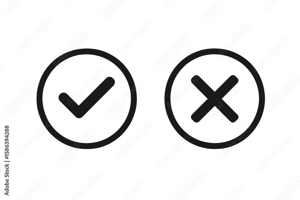 Aufkleber checkmark and cross icons. do and don't symbols for guidelines list. tick and x mark buttons for vot