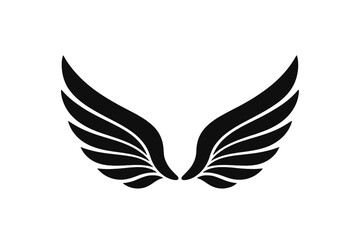 Obraz premium Elegant Black Wing Icon Vector, Angel or Bird Wings Silhouette, Minimalist Feather Logo Design, Abstract Flight Symbol, Spiritual Freedom Emblem, Modern Tattoo Template, Isolated Clipart Illustration