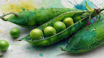  White Surface, Green Peas, Water Droplets