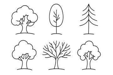 Minimalist Tree Line Art Vector Set &ndash; Creative Nature-Inspired Tree Illustrations, Hand Drawn Forest Elements, Simple Botanical Outlines, Perfect for Eco-Friendly Design Projects