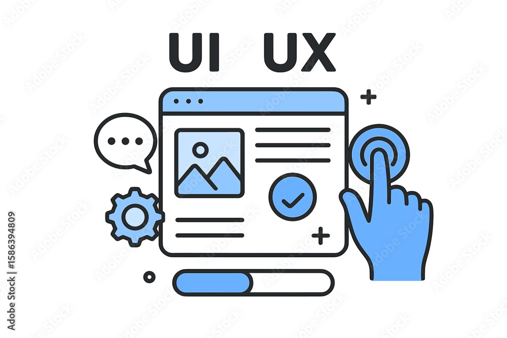 Fototapete Modern User Interface and User Experience Concept Illustration – Flat Design UI/UX Elements, Touch Interaction, Website Layout, Usability, Digital Communication, Web Design, Vector Art