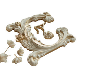 Floral baroque-style golden letter G with sculpted leaf details. Transparent PNG. perfect for luxury monogram branding, wedding invitations, or vintage design themes