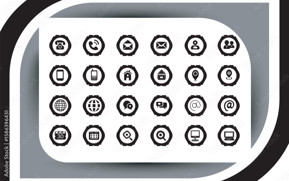 Fototapete monochrome contact icons collection representing modern communication and connectivity in the digita