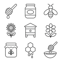 Bee Farming vector line icons set. Honey And Bee icon set. Minimalist icons collection. Editable stroke vector art