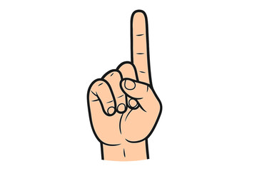 Raised Index Finger Hand Gesture Vector Illustration, Number One Sign, Human Hand Symbol, Isolated Clipart, Transparent Background, Counting, Communication, Body Language, Education, Instruction