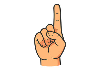 Cartoon Hand Gesture Showing Number One, Index Finger Up, Isolated on Transparent Background, Vector Illustration, Counting, Success, Winner, Sign Language, Communication Concept