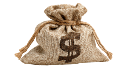 Burlap Sack Full of Money with Dollar Sign Symbolizing Wealth and Financial Success Concept