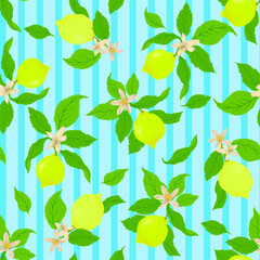Lemon tropic summer background. Seamless vector botanical pattern. Textile print.	
