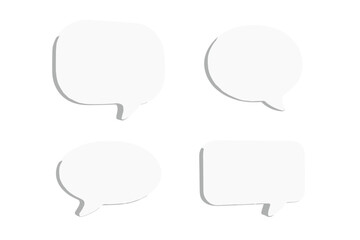 Fototapeta premium Set of 3D white speech bubbles. Chat box, message balloon, or thought cloud icon for communication and social media. Vector illustration isolated on transparent background.