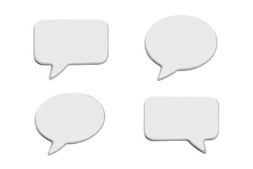 Fototapeta premium 3D speech bubble set on transparent background. White chat message icons for communication, dialogue, social media comments. Vector illustration of talk balloons. Quote.