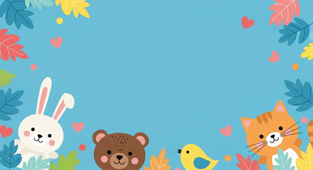 Fototapeta premium Cute Animal Illustration with Festive Colorful Leaves and Heart Accents