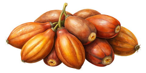 Isolated Branch of Fresh Ripe Sapodilla (Chikoo) Fruits with Green Leaves on Transparent Background