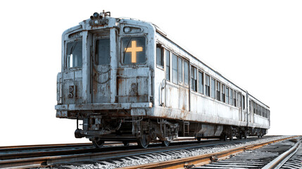 Dilapidated Subway Car with Glowing Cross Symbol on Transparent Background Transportation Concept