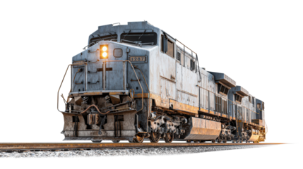 Grungy Diesel Electric Locomotive on Transparent Background Transportation and Commerce