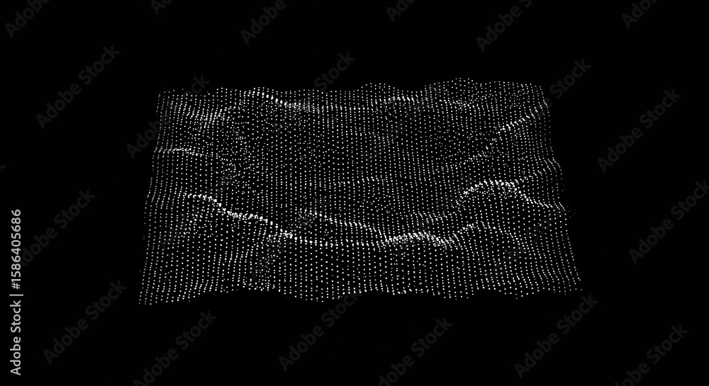 Poster abstract 3d waveform of illuminated dots on black background