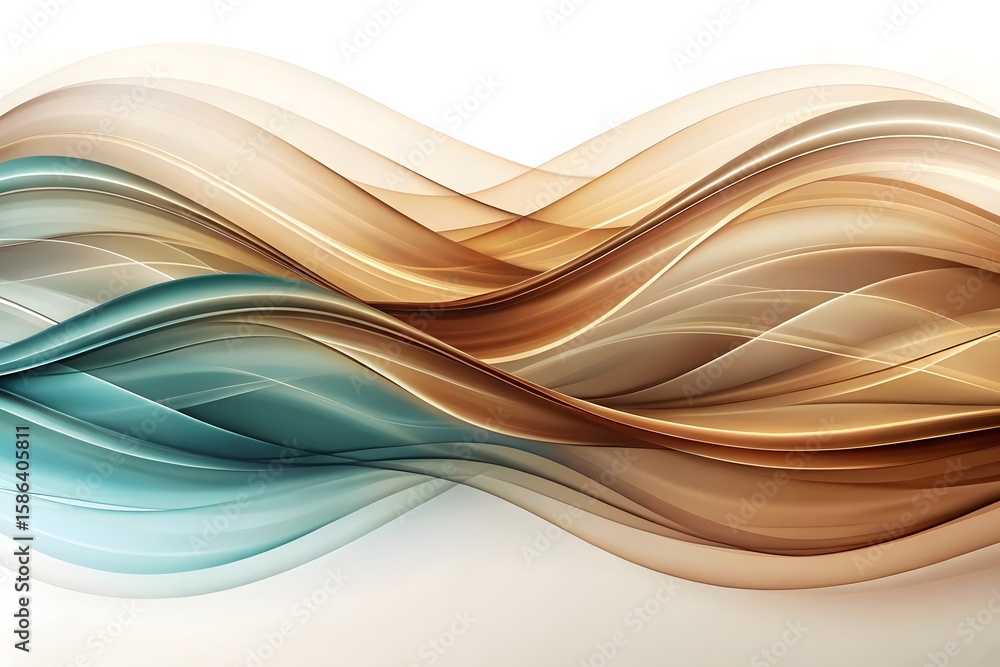 Poster abstract waves of brown and teal blend smoothly across a light background, creating a dynamic flow