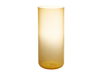 a tall yellow vase with a light inside