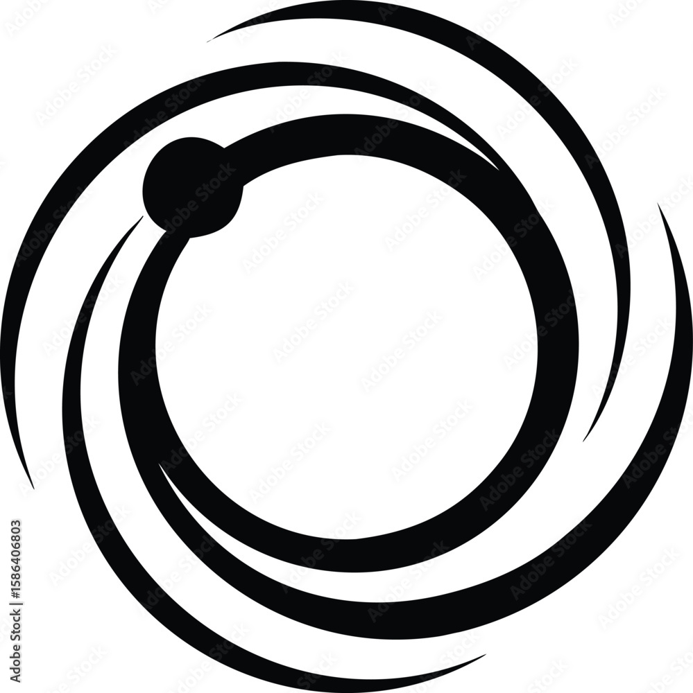 Poster abstract black and white circular design with swirling lines and small circle element vector
