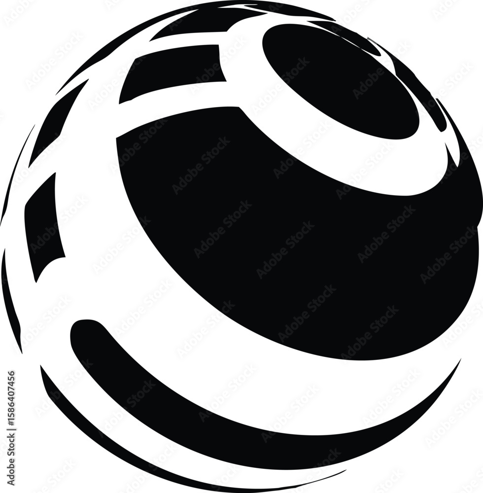Poster abstract black and white sphere graphic design element swirling curved lines pattern monochrome circ