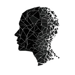 Silhouette of fragmented male head in low poly style symbolizing inner tension

