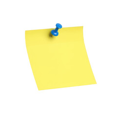 A yellow sticky note attached with a blue thumbtack, isolated on a transparent background
