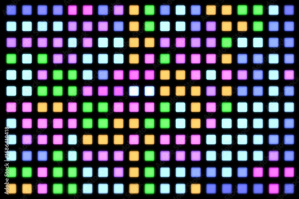 Poster vibrant mosaic of colored square lights in digital pattern display