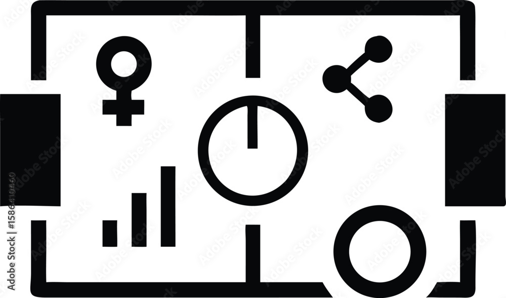 Aufkleber black and white icon set data analytics female user interface share button graph chart circle vector