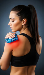 Sporty Woman with Muscle Injury Applying Ice Pack