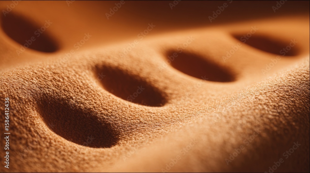 Poster close-up of smooth, textured sand with soft shadows and rounded indentations creating an abstract, n