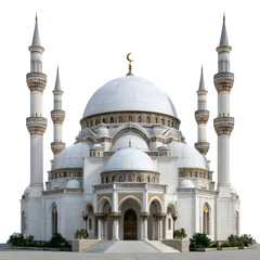 Magnificent ottoman style mosque with blue domes isolated on transparent background